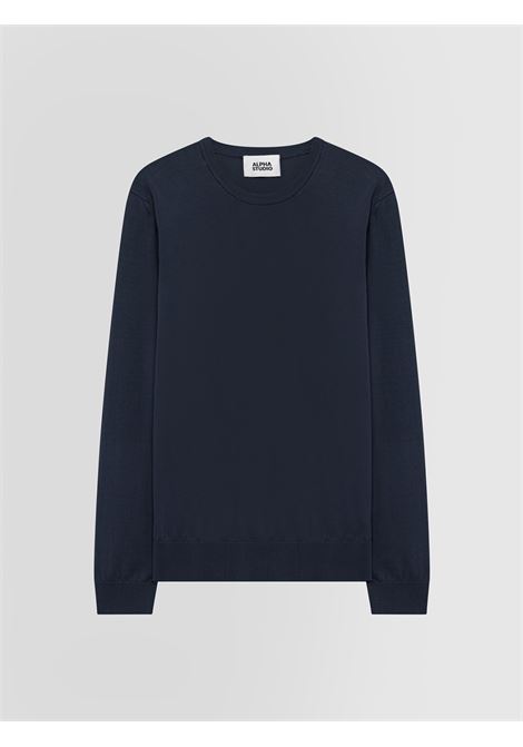 Alpha Studio girocollo in crepe di cotone blu a manica lunga ALPHA STUDIO | Maglieria | AU-5042C1001